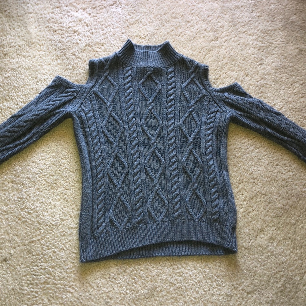 Grey Sweater with Shoulder Cut Out